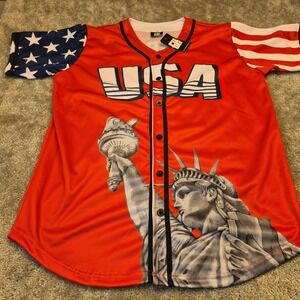 Greater Half America 1 Baseball Jersey Red Stars Stripes Patriotic Mens Large